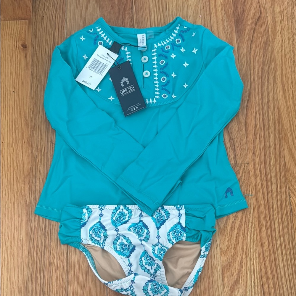 Cabana Life Teal Rash Guard Set NWT